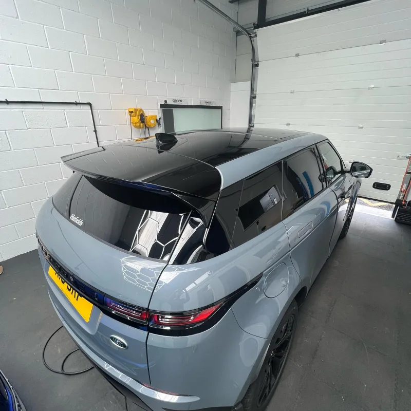 Blue Range Rover Evoque Gloss Black Roof Wrap