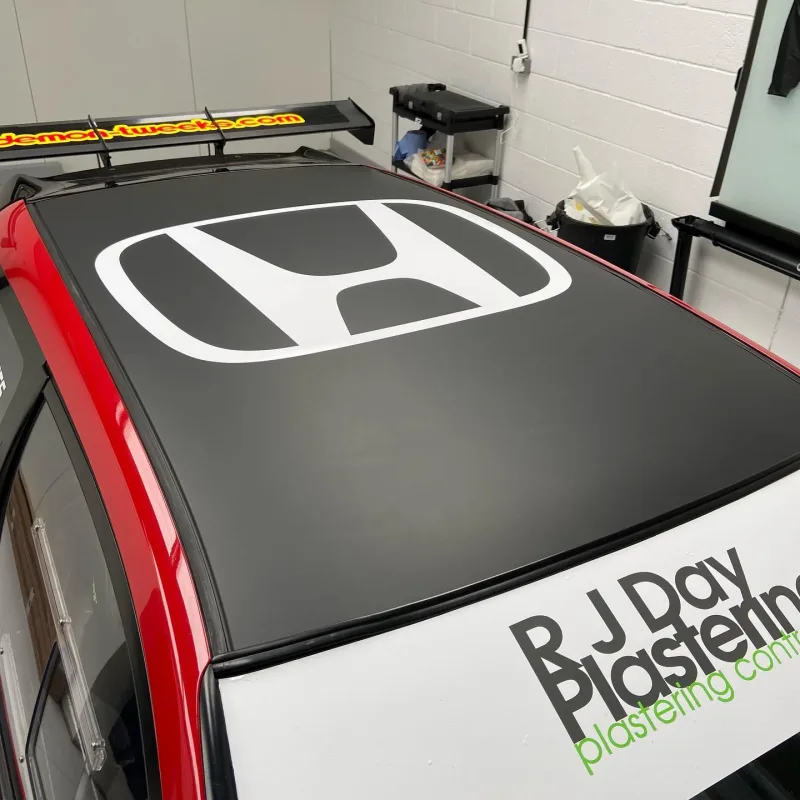 Honda Civic Race Car Matte Black Roof Wrap & Logo