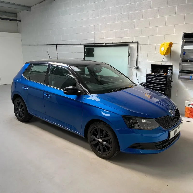 Blue Skoda Fabia Grille Chrome Delete