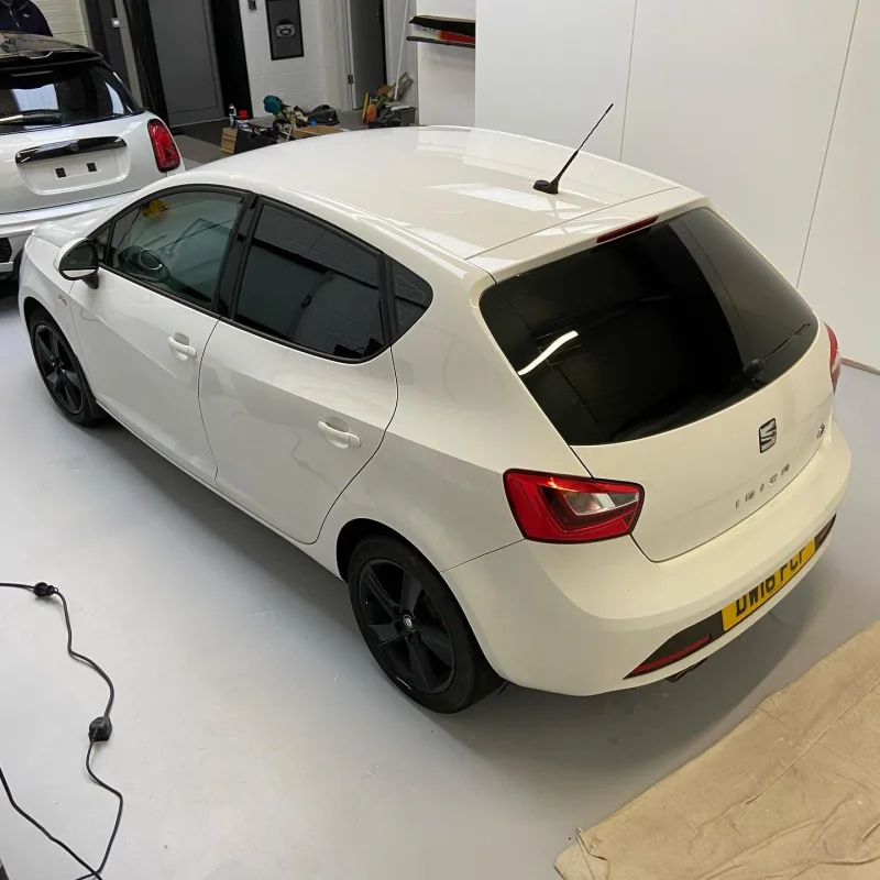 White SEAT Ibiza 5% Tint and Grille Dechrome