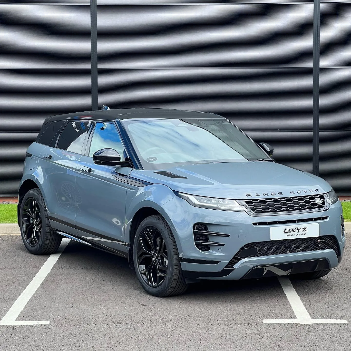 Blue Range Rover Evoque Gloss Black Roof Wrap