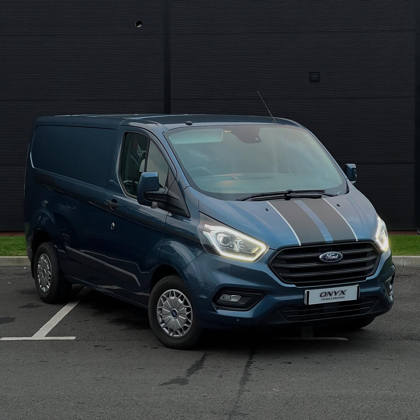 Ford Transit Custom Matte Black Stripes & Silver Pinstriping